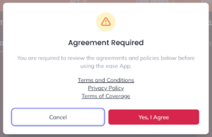 How to use the ease Uninsurance app: agreeing to the terms and conditions